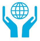 Icon of hands holding a globe.